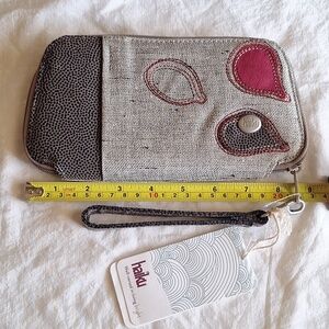 Halku Wristlet Wallet with Red Leaf Appliqués